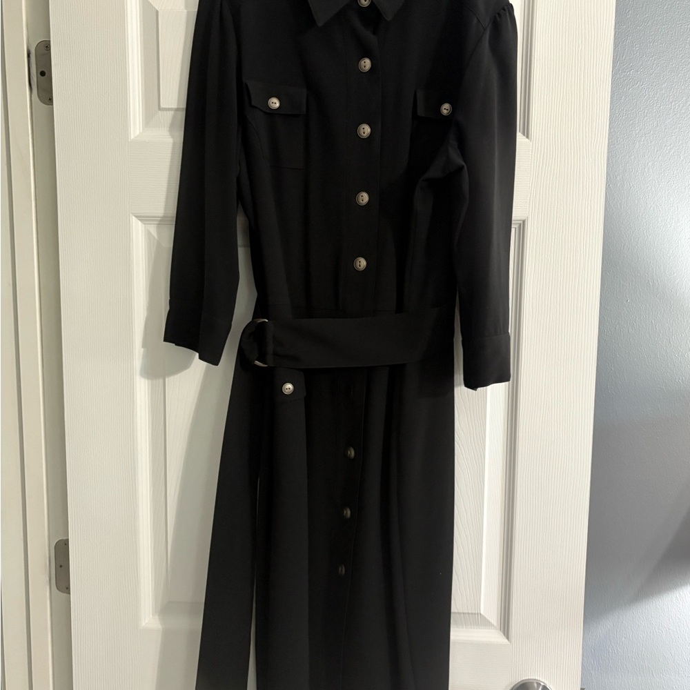 Chic Black Long Sleeve Dress with Button Detail